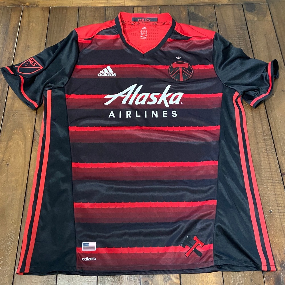 adidas Portland Timbers 2016 2017 Away Soccer Jersey Rose City Red Mens XL